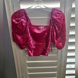 Kendall & Kylie Pink Velvet Puff Sleeve Top Size Xs